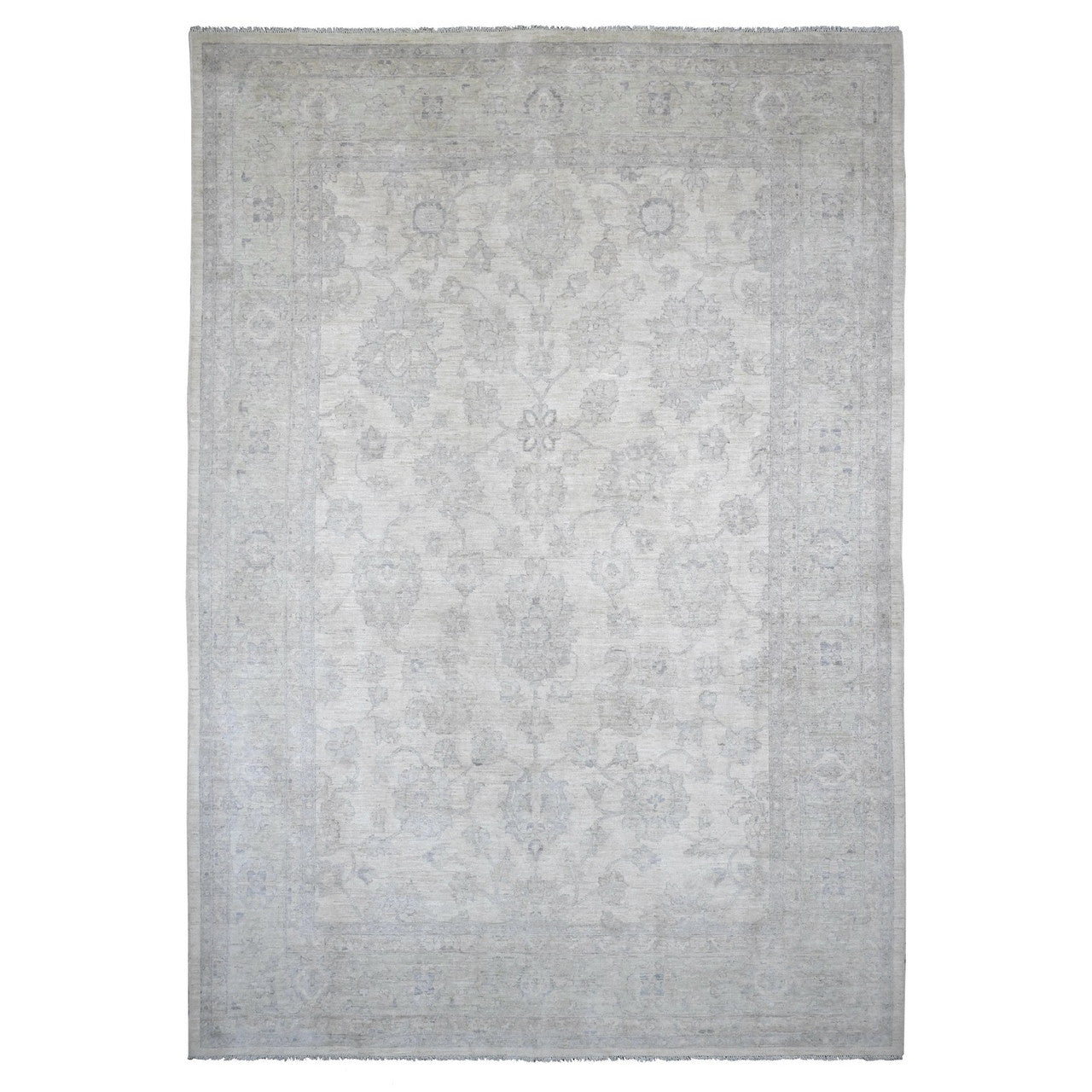 Oushak And Peshawar Wool Hand Knotted Rug Ivory 9.8x13.8 -O020978