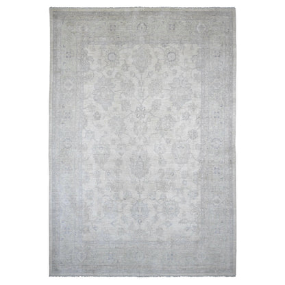 Oushak And Peshawar Wool Hand Knotted Rug Ivory 9.8x13.8 -O020978