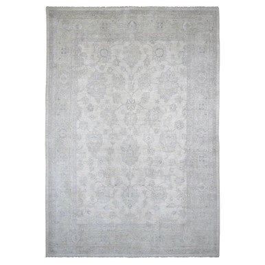 Oushak And Peshawar Wool Hand Knotted Rug Ivory 9.8x13.8 -O020978