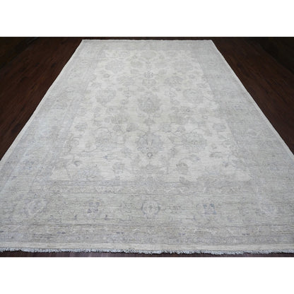 Oushak And Peshawar Wool Hand Knotted Rug Ivory 9.8x13.8 -O020978