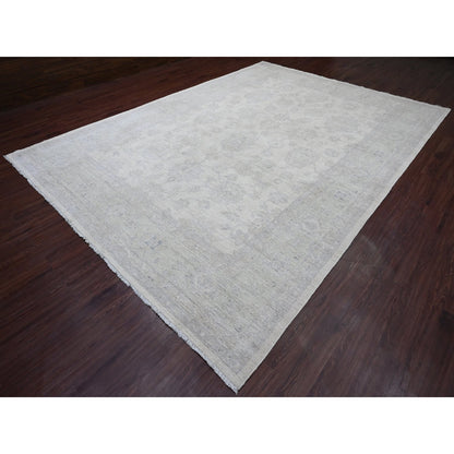 Oushak And Peshawar Wool Hand Knotted Rug Ivory 9.8x13.8 -O020978
