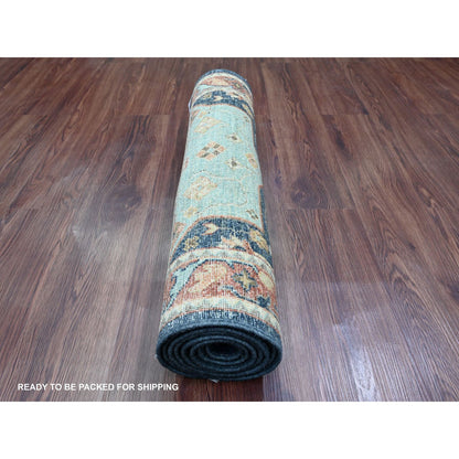 Oushak And Peshawar Wool Hand Knotted Rug Blue 2.7x7.10 -O020980