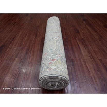 Oushak And Peshawar Wool Hand Knotted Rug Grey 3.11x19.3 -O020985