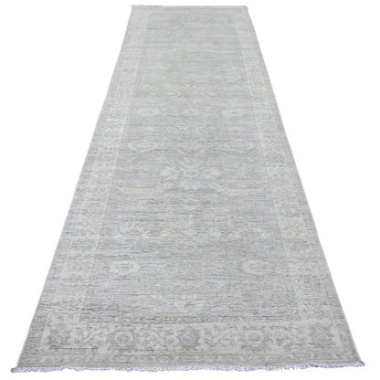 Oushak And Peshawar Wool Hand Knotted Rug Grey 4.0x11.10 -O020986