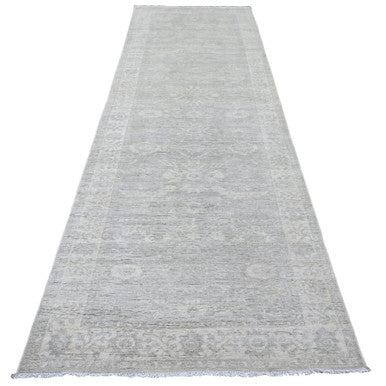 Oushak And Peshawar Wool Hand Knotted Rug Grey 4.0x11.10 -O020986