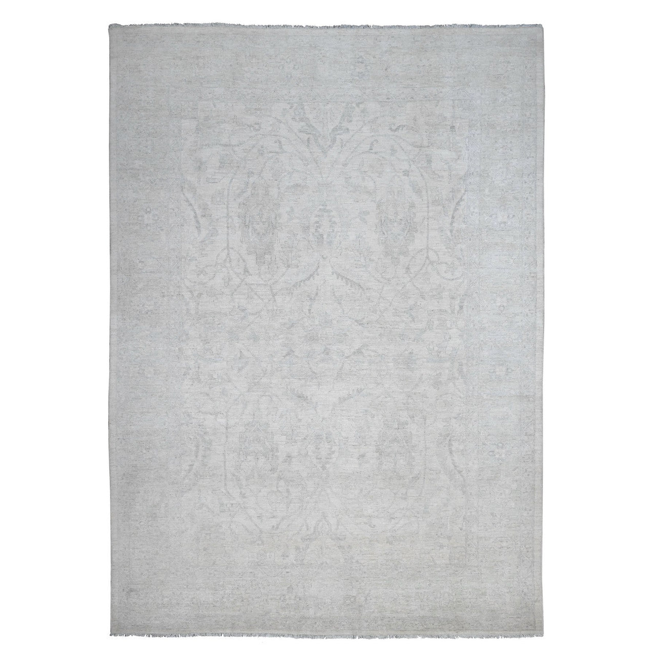 Oushak And Peshawar Wool Hand Knotted Rug Ivory 9.8x13.5 -O020989