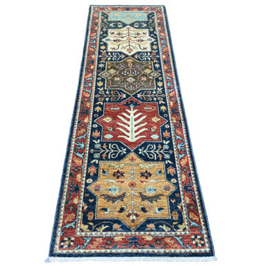 Oushak And Peshawar Wool Hand Knotted Rug Blue 2.6x7.10 -O020990
