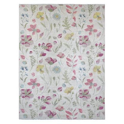 Modern and Contemporary Wool Hand Knotted Rug Ivory 9.0x11.9 -O020993