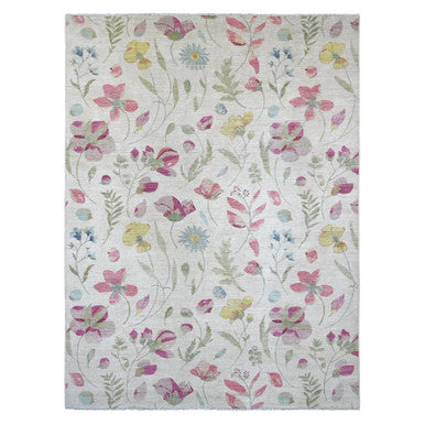 Modern and Contemporary Wool Hand Knotted Rug Ivory 9.0x11.9 -O020993
