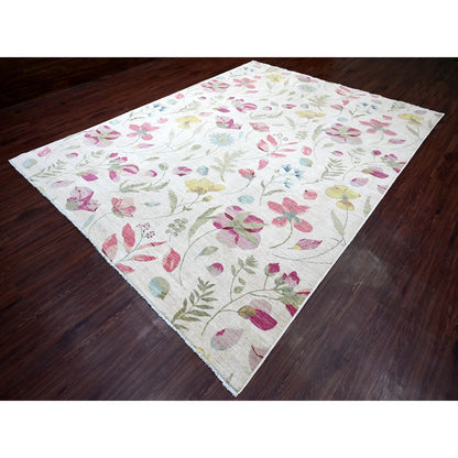 Modern and Contemporary Wool Hand Knotted Rug Ivory 9.0x11.9 -O020993