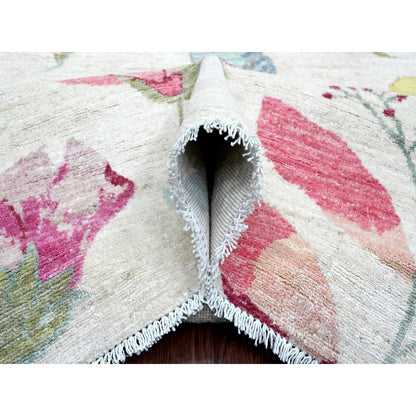 Modern and Contemporary Wool Hand Knotted Rug Ivory 9.0x11.9 -O020993