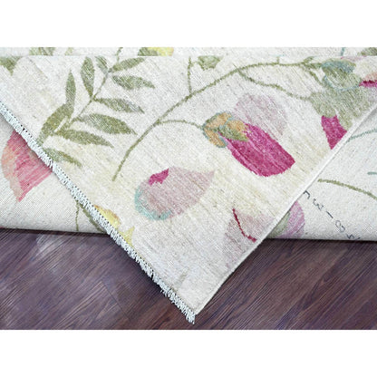 Modern and Contemporary Wool Hand Knotted Rug Ivory 9.0x11.9 -O020993