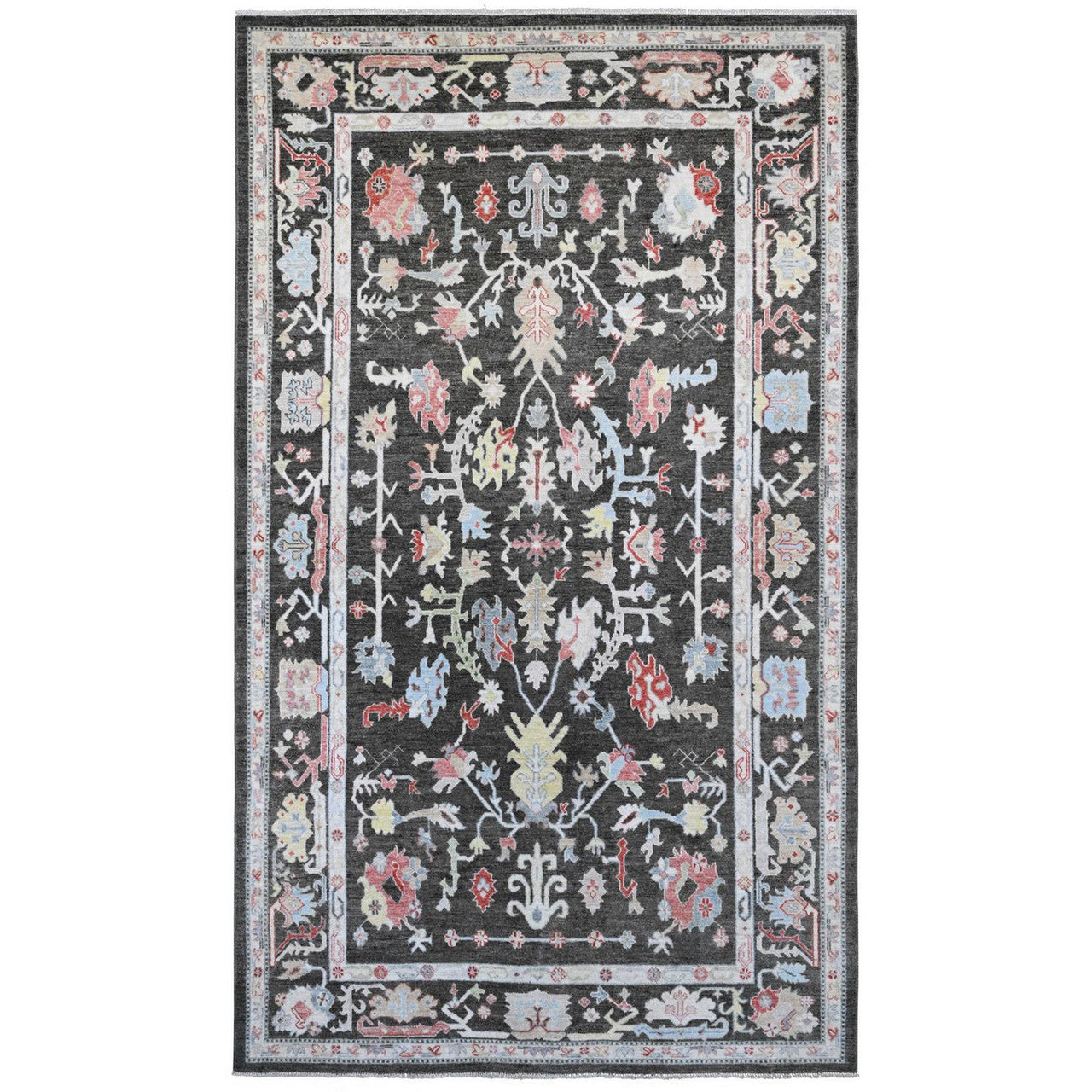 Oushak And Peshawar Wool Hand Knotted Rug Black 7.0x12.1 -O020994
