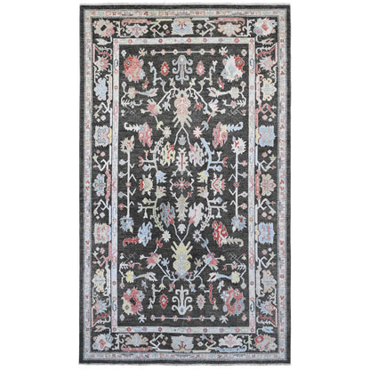 Oushak And Peshawar Wool Hand Knotted Rug Black 7.0x12.1 -O020994