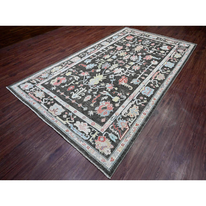 Oushak And Peshawar Wool Hand Knotted Rug Black 7.0x12.1 -O020994