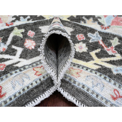 Oushak And Peshawar Wool Hand Knotted Rug Black 7.0x12.1 -O020994