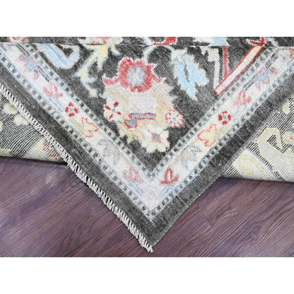 Oushak And Peshawar Wool Hand Knotted Rug Black 7.0x12.1 -O020994