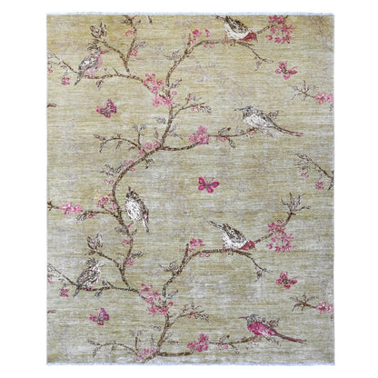 Modern and Contemporary Wool Hand Knotted Rug Green 8.3x9.9 -O021007