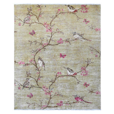 Modern and Contemporary Wool Hand Knotted Rug Green 8.3x9.9 -O021007