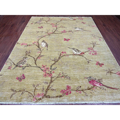 Modern and Contemporary Wool Hand Knotted Rug Green 8.3x9.9 -O021007