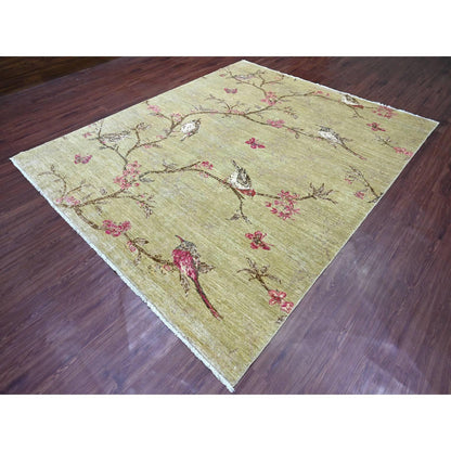 Modern and Contemporary Wool Hand Knotted Rug Green 8.3x9.9 -O021007