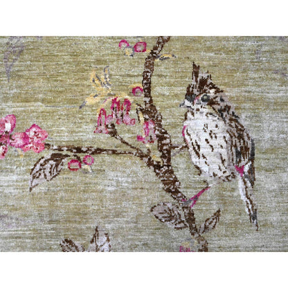 Modern and Contemporary Wool Hand Knotted Rug Green 8.3x9.9 -O021007