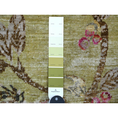 Modern and Contemporary Wool Hand Knotted Rug Green 1.10x3.0 -O021014