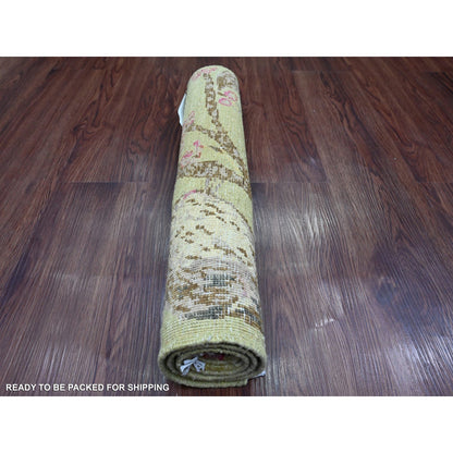 Modern and Contemporary Wool Hand Knotted Rug Green 1.10x3.0 -O021014