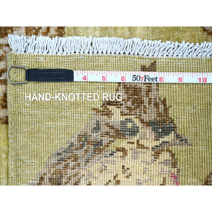 Modern and Contemporary Wool Hand Knotted Rug Green 1.10x3.0 -O021014