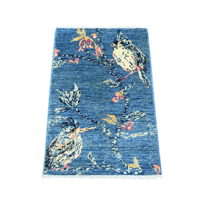 Modern and Contemporary Wool Hand Knotted Rug Blue 2.0x2.10 -O021016