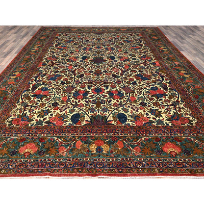 Antique Wool Hand Knotted Rug Ivory Blue 10.3X13.5 -O0213