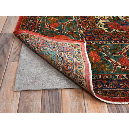 Antique Wool Hand Knotted Rug Ivory Blue 10.3X13.5 -O0213