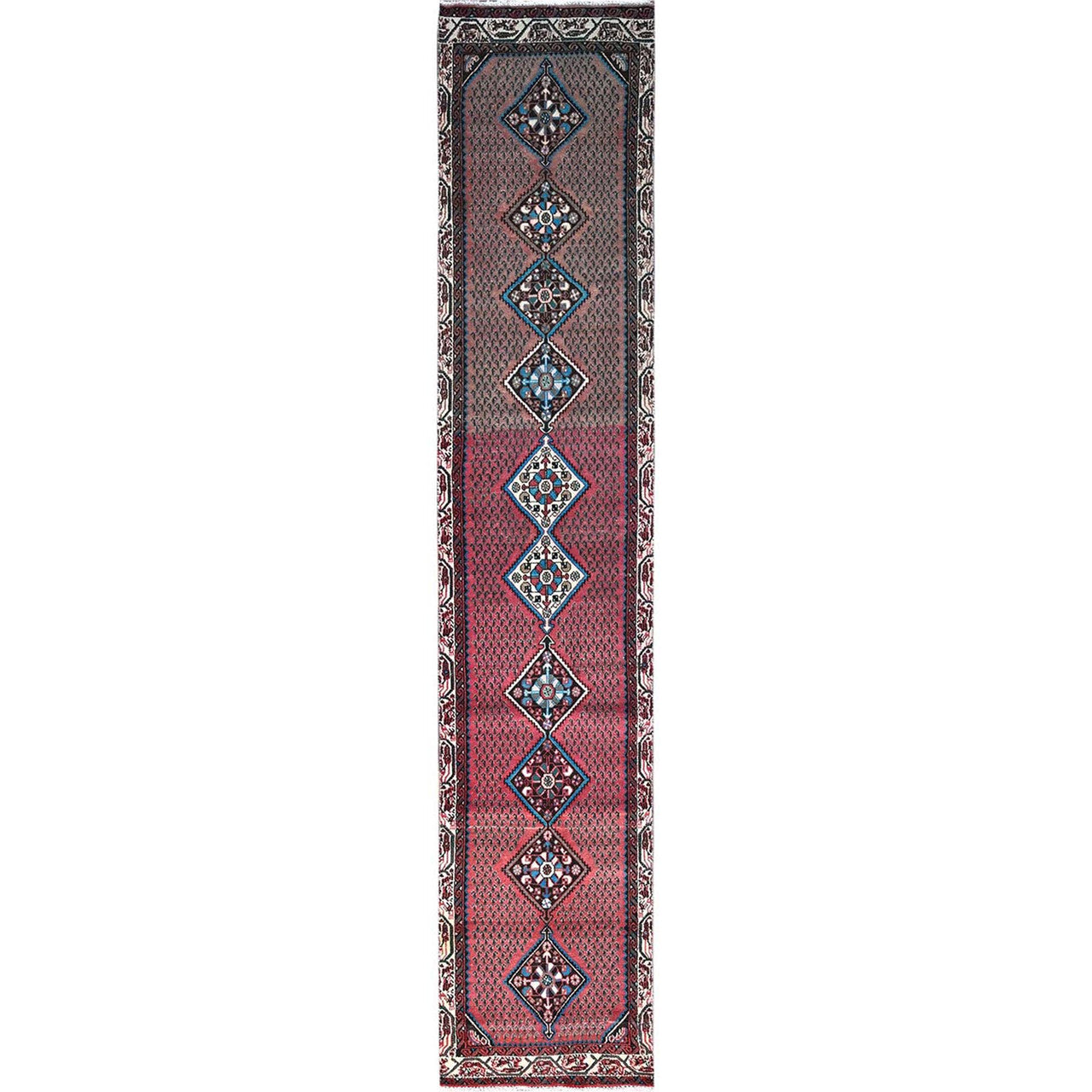 Red 2'6" x 12'9" Overdyed & Vintage Hand knotted Wool Rug - Sku: O0216
