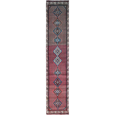 Overdyed & Vintage Wool Hand Knotted Rug Red Ivory 2.6X12.9 -O0216