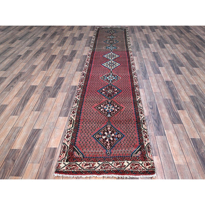 Overdyed & Vintage Wool Hand Knotted Rug Red Ivory 2.6X12.9 -O0216