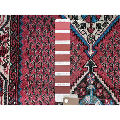 Overdyed & Vintage Wool Hand Knotted Rug Red Ivory 2.6X12.9 -O0216