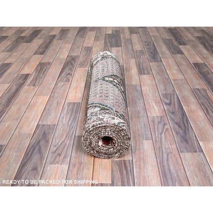Overdyed & Vintage Wool Hand Knotted Rug Red Ivory 2.6X12.9 -O0216