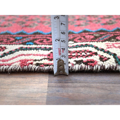 Overdyed & Vintage Wool Hand Knotted Rug Red Ivory 2.6X12.9 -O0216