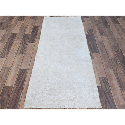 Overdyed & Vintage Wool Hand Knotted Rug Ivory No Border 2.1X5.10 -O0220