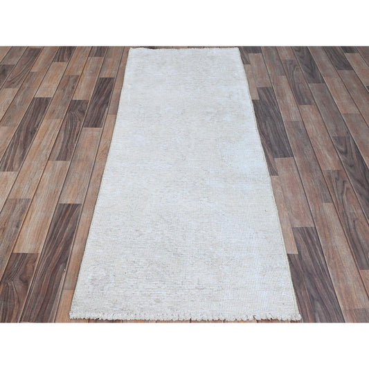 Overdyed & Vintage Wool Hand Knotted Rug Ivory No Border 2.1X5.10 -O0220