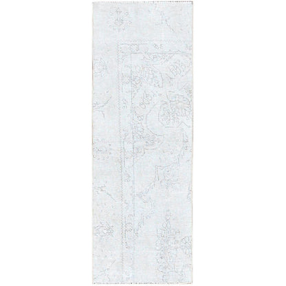 Overdyed & Vintage Wool Hand Knotted Rug Ivory No Border 2.1X5.9 -O0221