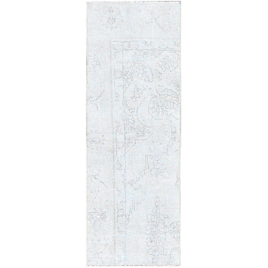 Overdyed & Vintage Wool Hand Knotted Rug Ivory No Border 2.1X5.9 -O0221