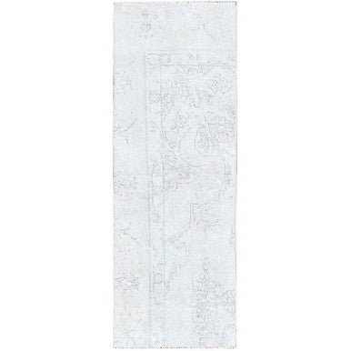 Overdyed & Vintage Wool Hand Knotted Rug Ivory No Border 2.1X5.9 -O0221