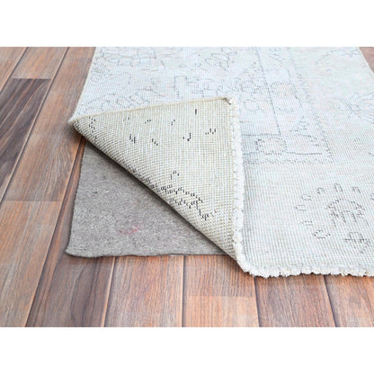 Overdyed & Vintage Wool Hand Knotted Rug Ivory No Border 2.1X5.9 -O0221