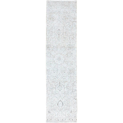 Overdyed & Vintage Wool Hand Knotted Rug Ivory No Border 2.6X10.0 -O0222