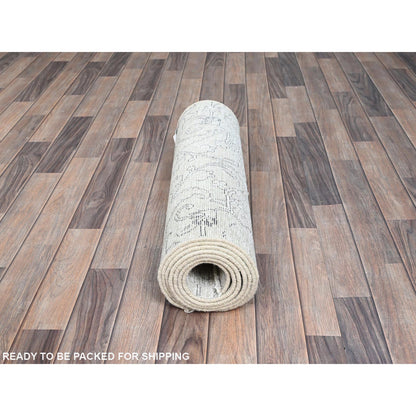 Overdyed & Vintage Wool Hand Knotted Rug Ivory No Border 2.6X10.0 -O0222