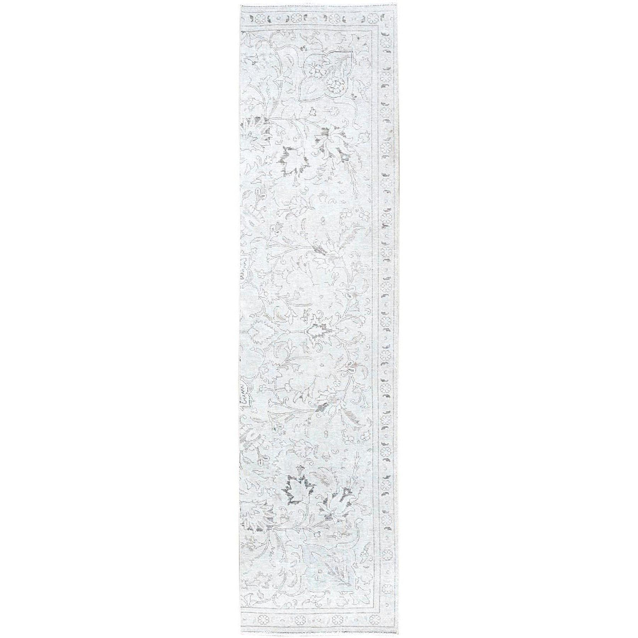 Ivory 2'6" x 9'11" Overdyed & Vintage Hand knotted Wool Rug - Sku: O0223