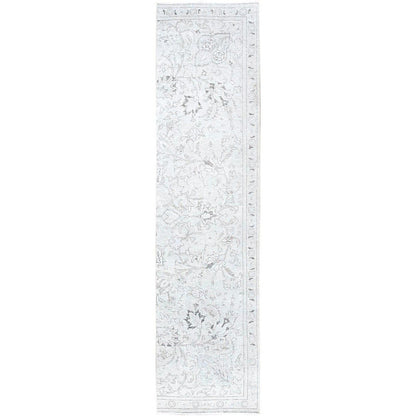 Overdyed & Vintage Wool Hand Knotted Rug Ivory No Border 2.6X9.11 -O0223