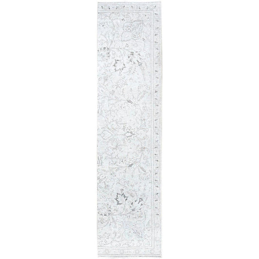 Overdyed & Vintage Wool Hand Knotted Rug Ivory No Border 2.6X9.11 -O0223