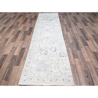 Overdyed & Vintage Wool Hand Knotted Rug Ivory No Border 2.6X9.11 -O0223